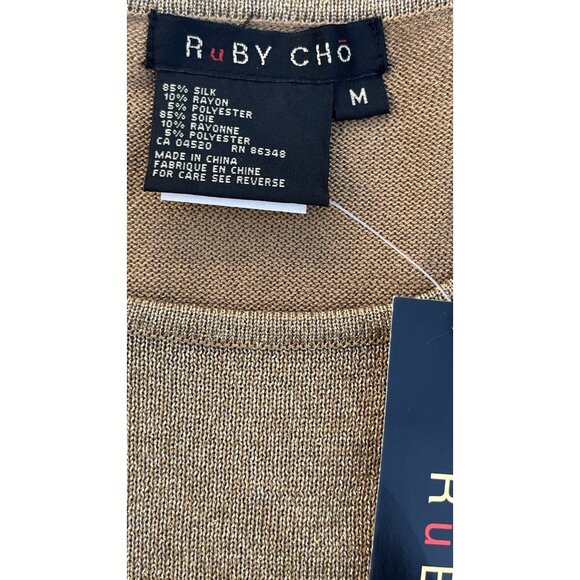 Ruby Cho Sleeveless Shimmer Gold Holiday Top RC4051 Size M Silk Blend NWT - Picture 7 of 13